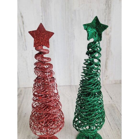 Green red glitter star pine tree xmas set home decor shiny - Picture 3 of 7